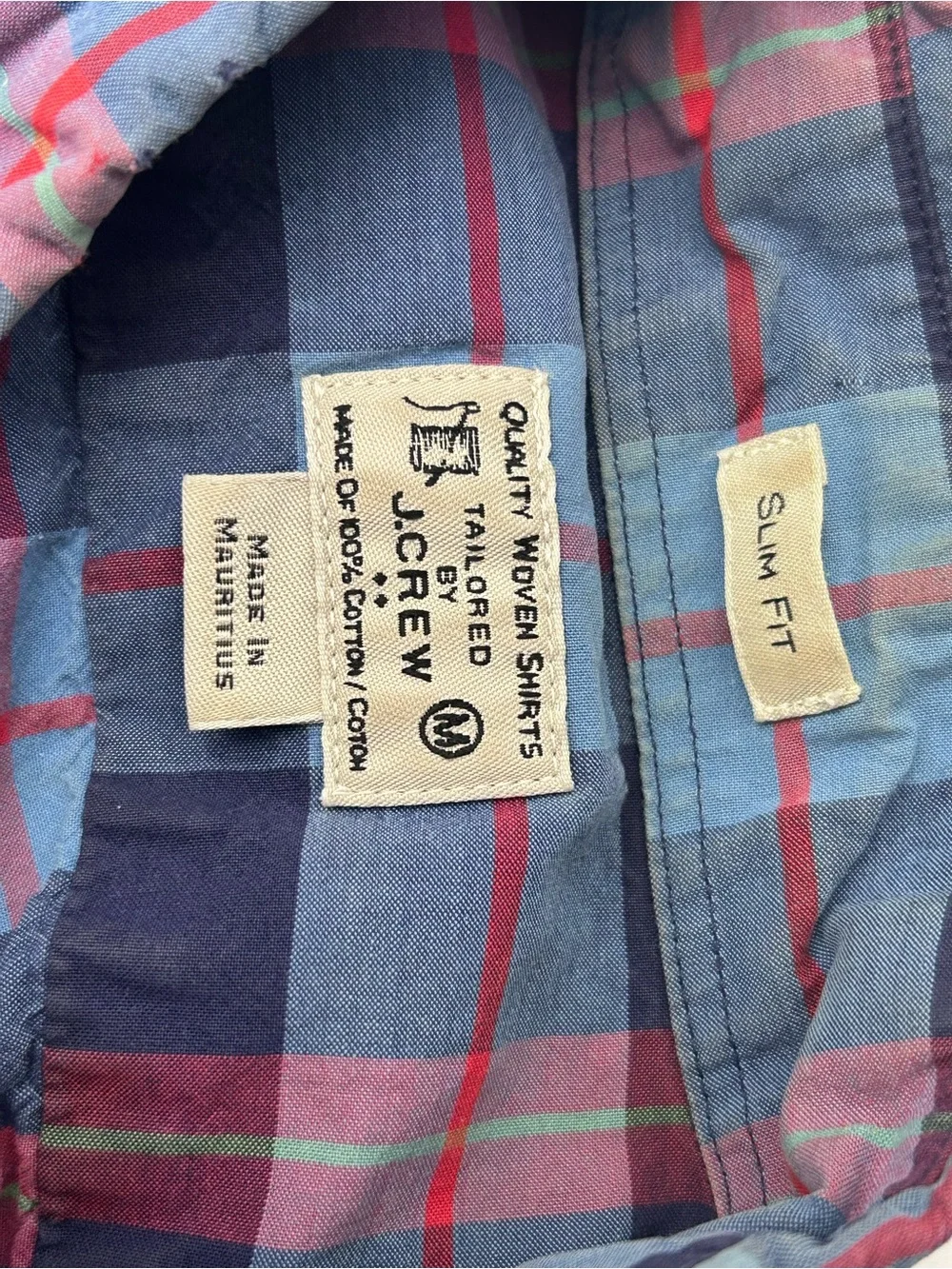 J. Crew Men's Navy and Red Plaid Button-Down Shirt
